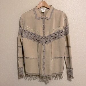 IDI by Mathew Fringe Lace Suede Pieced Art-to-Wear Soft Leather Jacket Size S